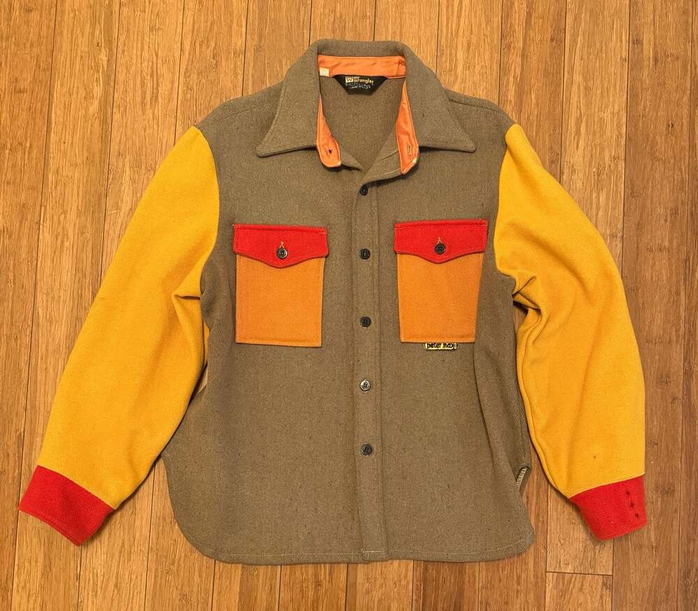 Vintage 1970s Mr. Wrangler x Peter Max Colorblock Fleece Shirt Jacket, Size L